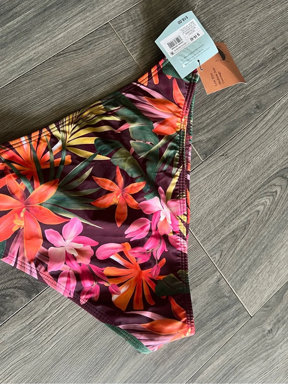 Shade & Shore Burgundy Floral Bikini Bottoms with Pink & Green Accents